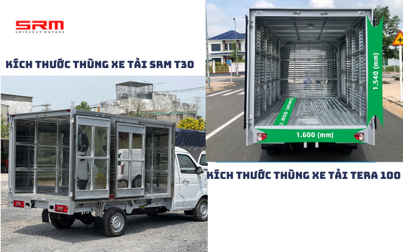 So sánh chi tiết về thùng hàng xe tải SRM T30 vs Tera 100