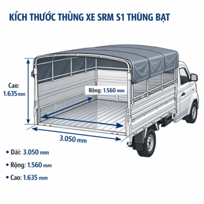 Kích thước thùng của xe tải SRM S1 thùng bạt