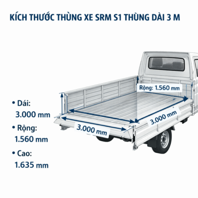 Kích thước thùng xe tải SRM S1 thùng dài 3m